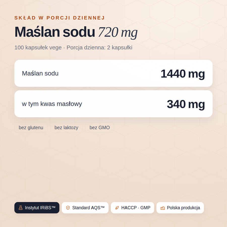 Skład i certyfikaty: Maślan sodu 720 mg